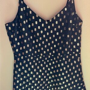 Banana Republic Strappy Ruffle Metallic Gold Dot Party Dress Sz 6